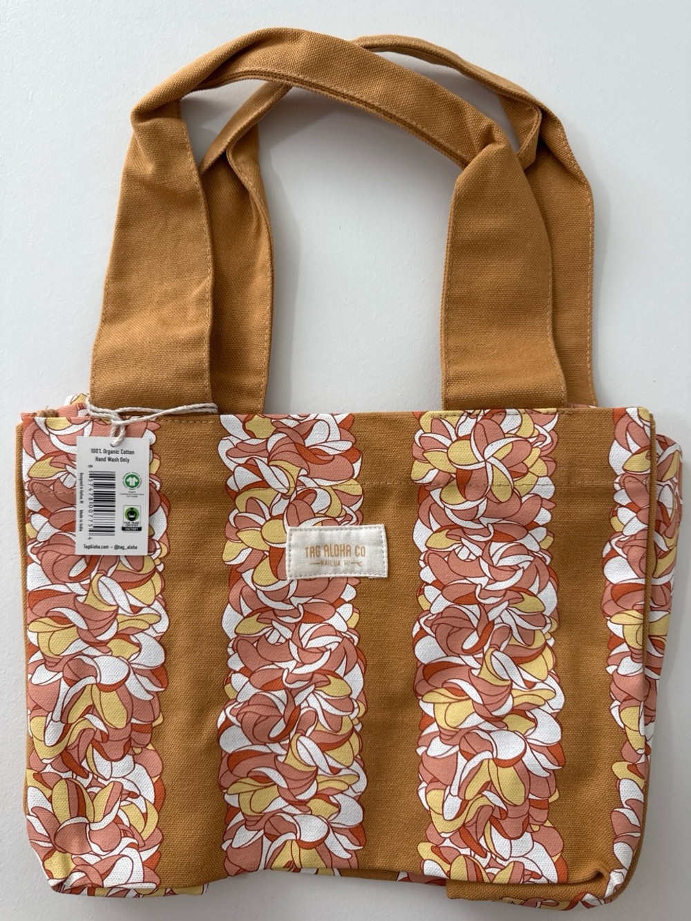 Women's Floral Stripe Canvas Tote - Tan